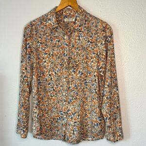 Orvis Autumn Leaf Print Blouse 100% Silk Size Small